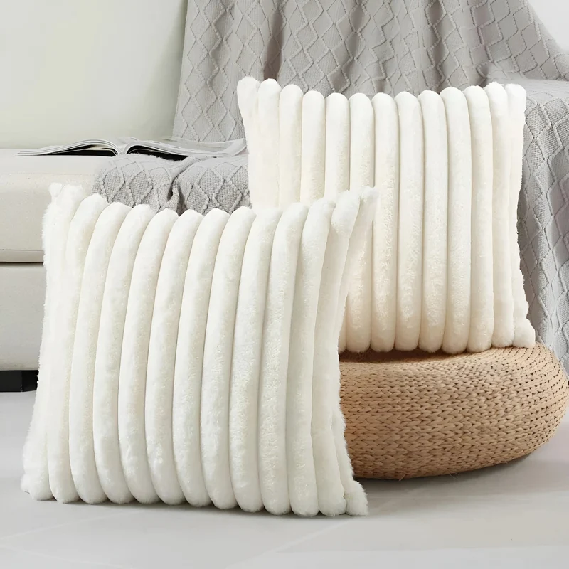 Dekokissenbezug weich | Kuscheliger Kissenbezug mit Boho-Streifen, gerippter Samtstruktur und Reißverschluss für Sofa und Bett