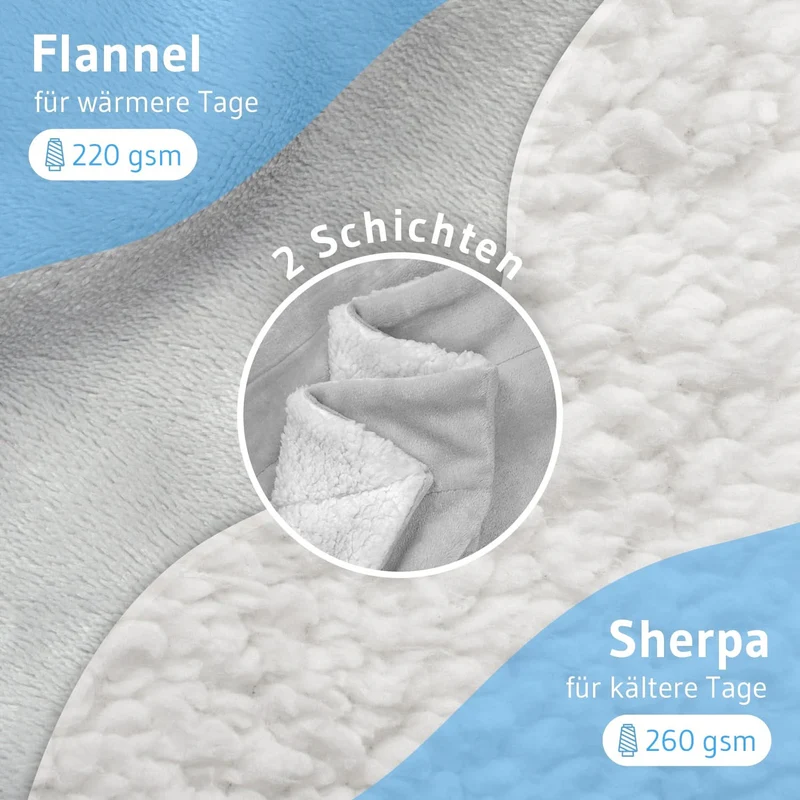 Kuscheldecke doppelseitig | Flauschige 260 g/m² Rückseite und 220 g/m² Flanell | Für Sofa, Bett und gemütliche Winterabende