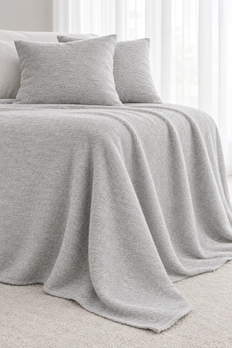 Eco Cashmere Bedspread in Light Grey