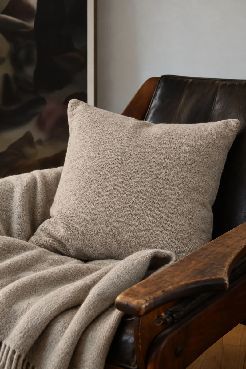 Eco Cashmere Cushion in Sand Brown