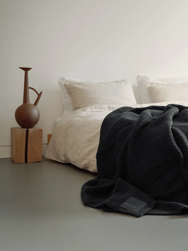Kaschmir Decke "Furrow Knitted Charcoal"