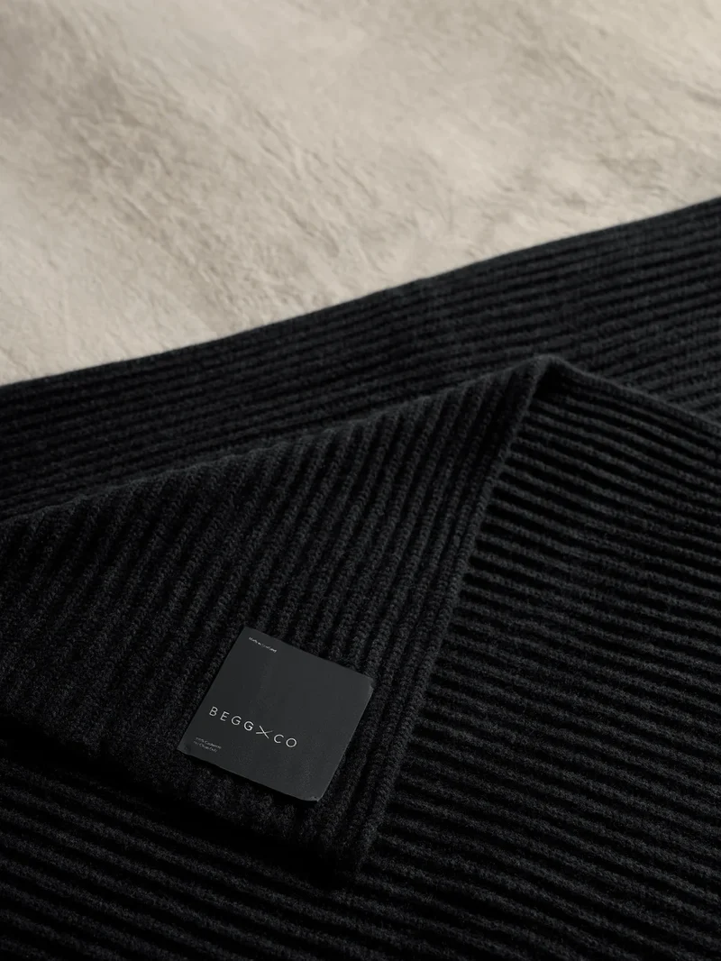 Kaschmir Decke "Furrow Knitted Charcoal"