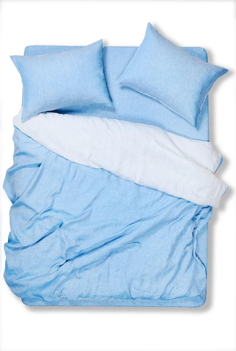 Linen Bedding Two Tone Stonewashed in Blue