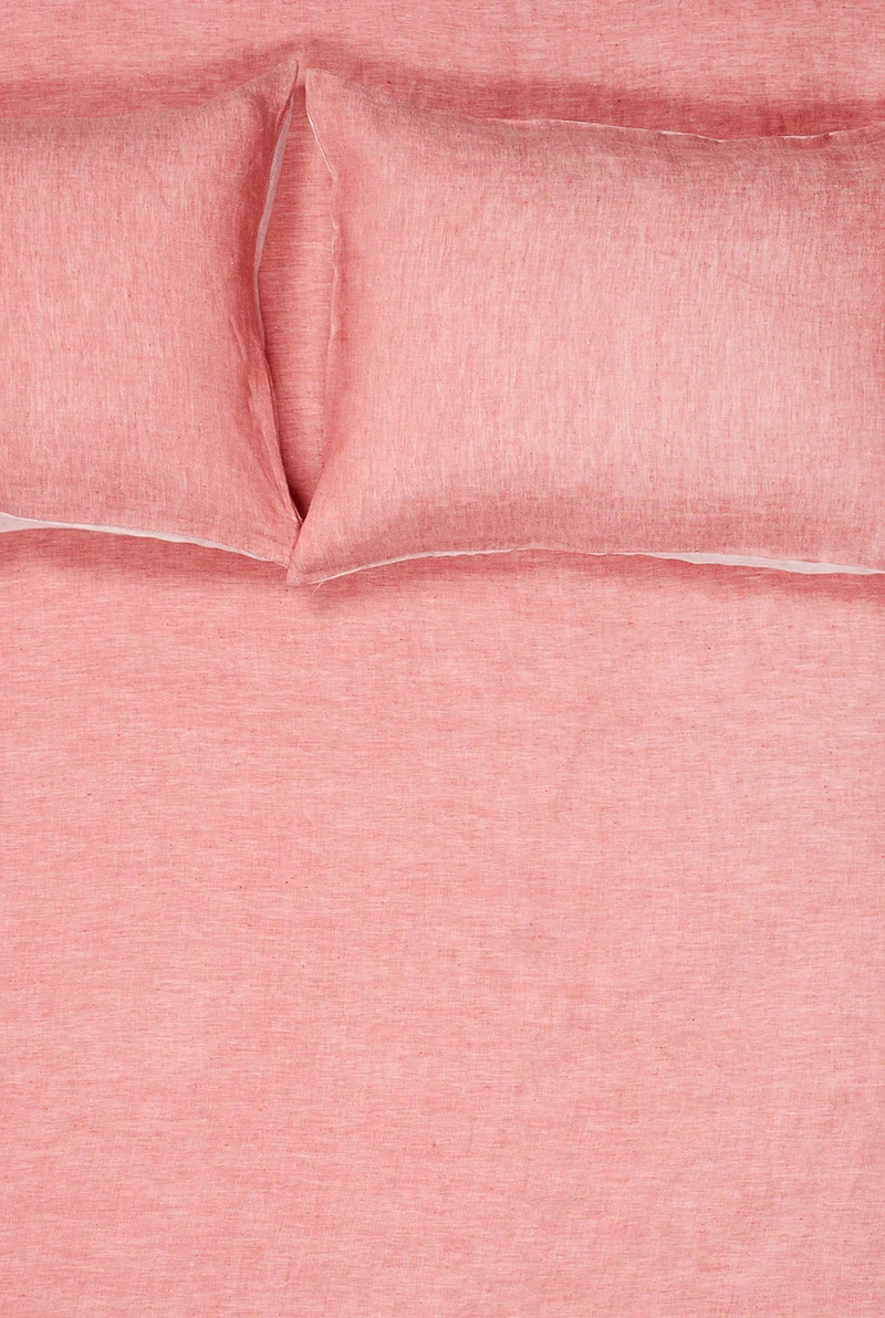 Linen Bedding Two Tone Stonewashed in Coral Red
