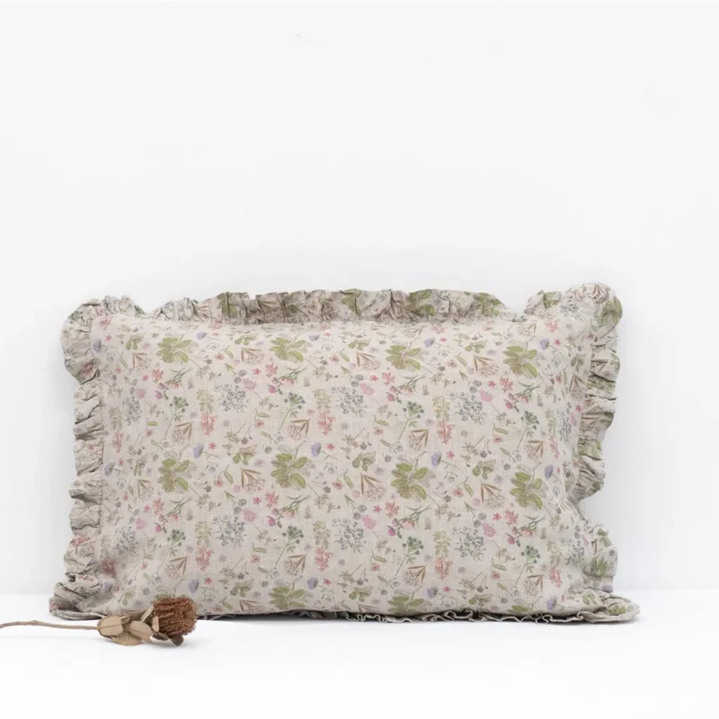 Leinen Bettwäsche Botanik Kissenbezug mit Rüschen