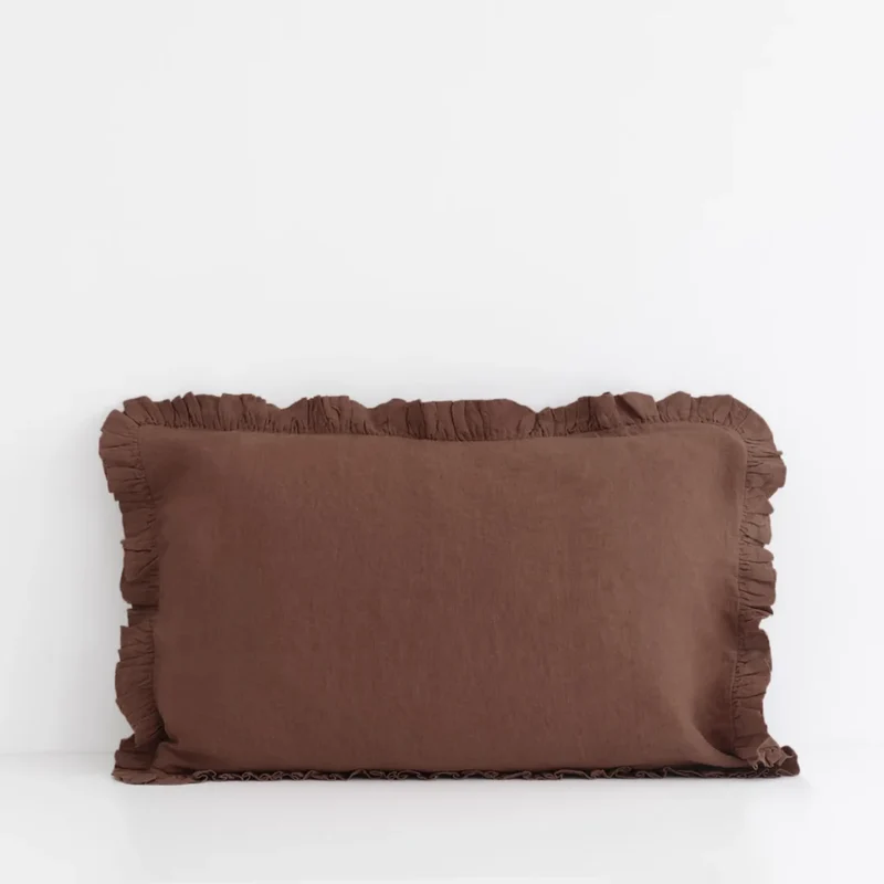 Leinen Kissenhülle mit Rüschen