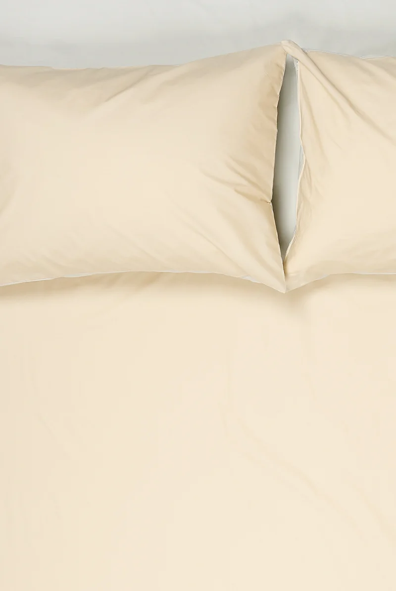 Percale Cotton Summer Cuff Sheet – Sand / Light Grey