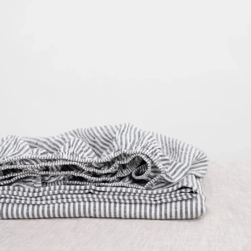 Leinen Spannbettlaken Streifen für Boxspringbetten in Standardgröße - Doppelbett