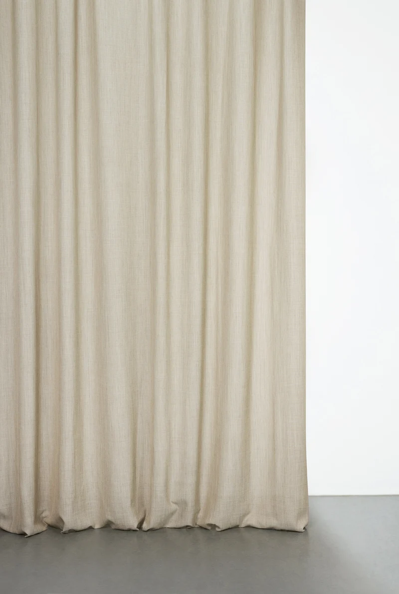 Trevira Outdoor Curtains with Linen Effect in Beige Color