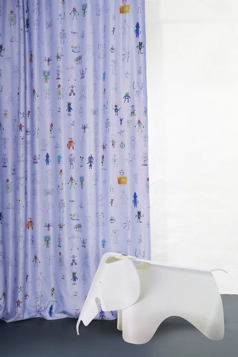 Blackout Curtains "Robot Land" by Kids Artist in Blue Color