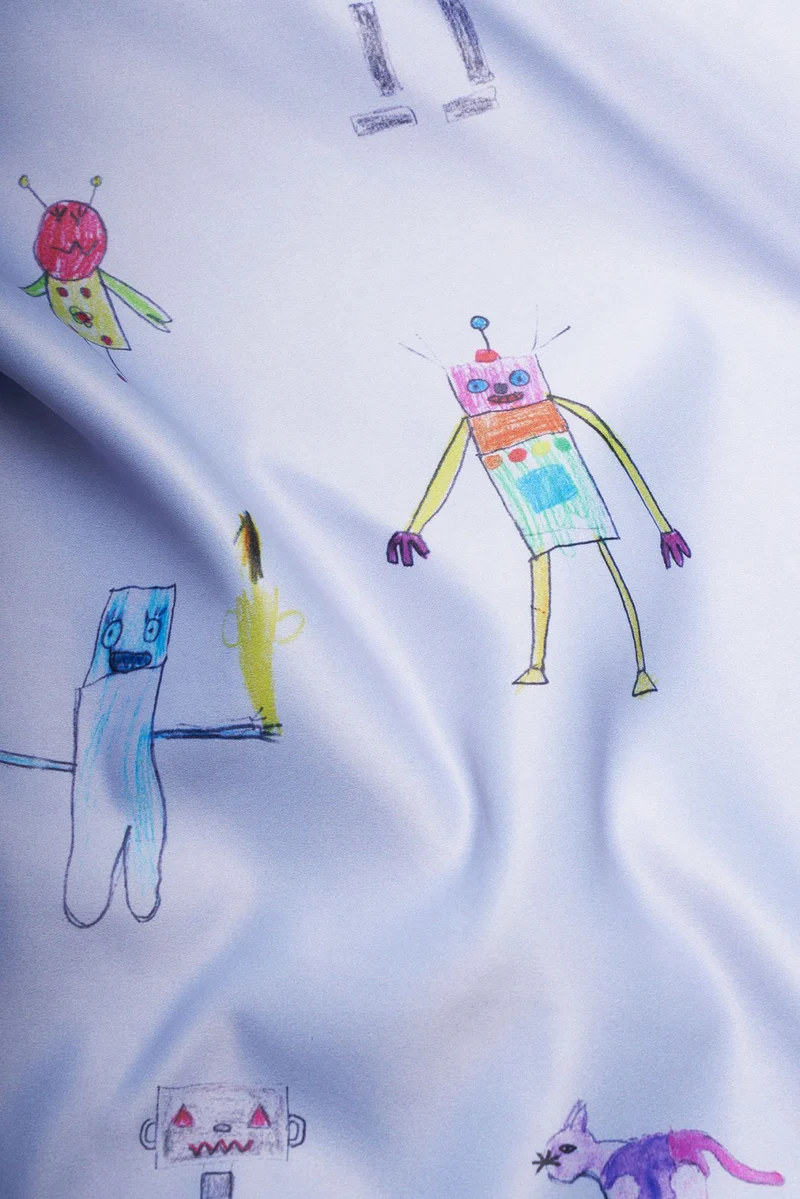 Blackout Curtains "Robot Land" by Kids Artist in Blue Color