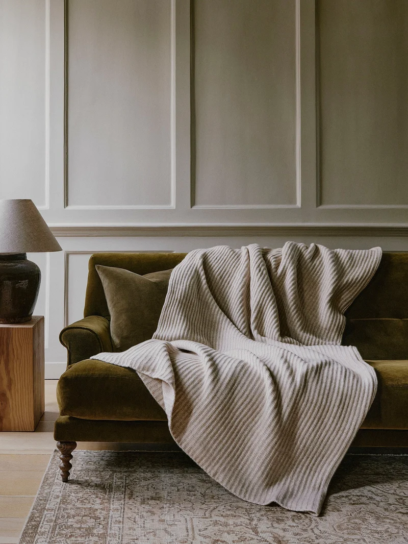 Kaschmir Decke "Furrow Knitted Natural"
