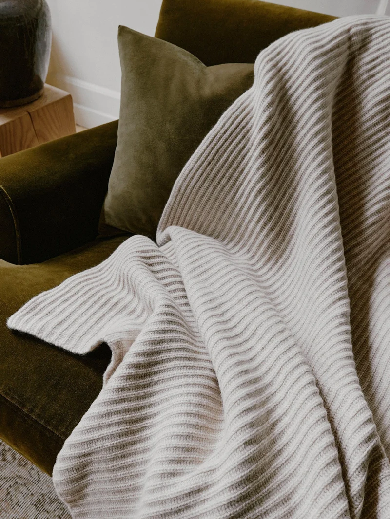 Kaschmir Decke "Furrow Knitted Natural"