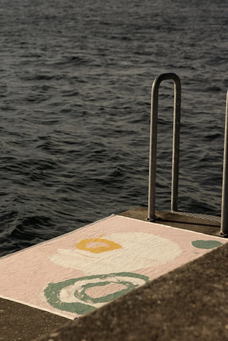 Cotton Beach Towel / Mini Blanket “Sunny side up” by Lea Krebs