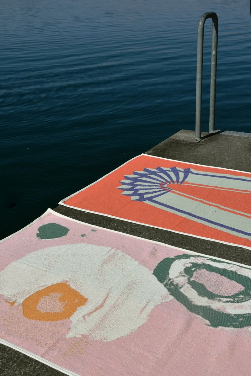 Cotton Beach Towel / Mini Blanket “Sunny side up” by Lea Krebs