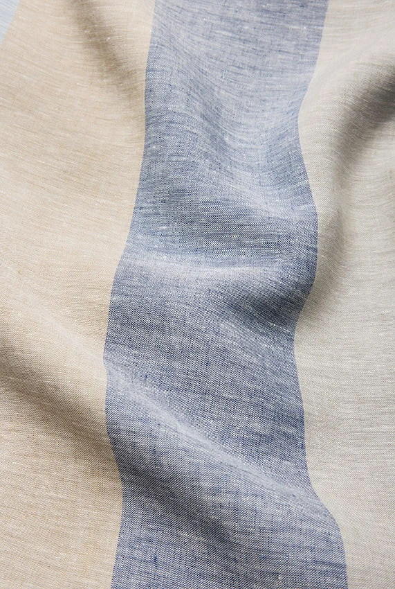 Linen Curtains Riviera Stripe in Marine Blue Color