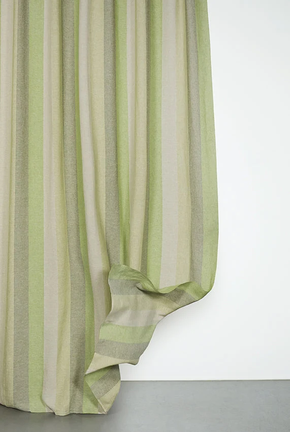 Linen Curtains Riviera Stripe in Green Color