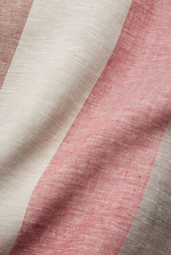 Linen Curtains Riviera Stripe in Burgundy Color