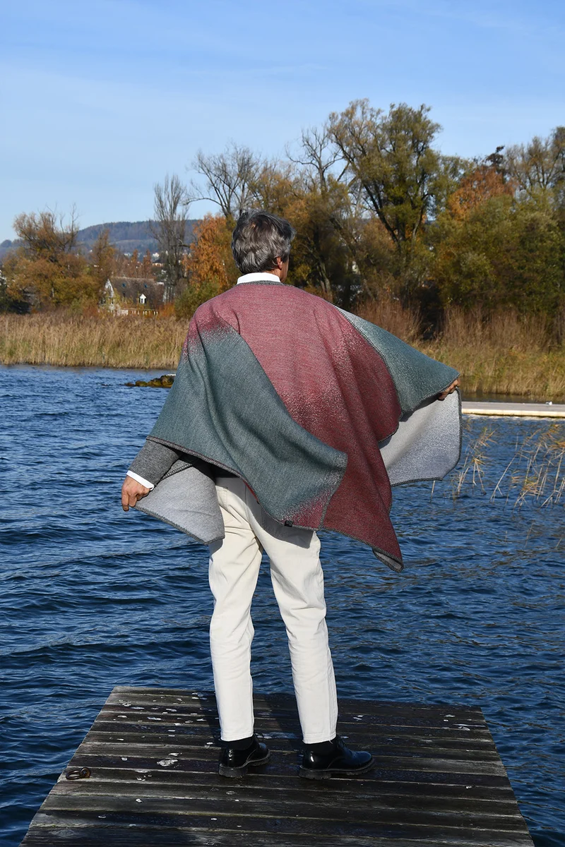 Merino Wool Poncho "Soft Spheres Dark" by Charlotte Gentsch