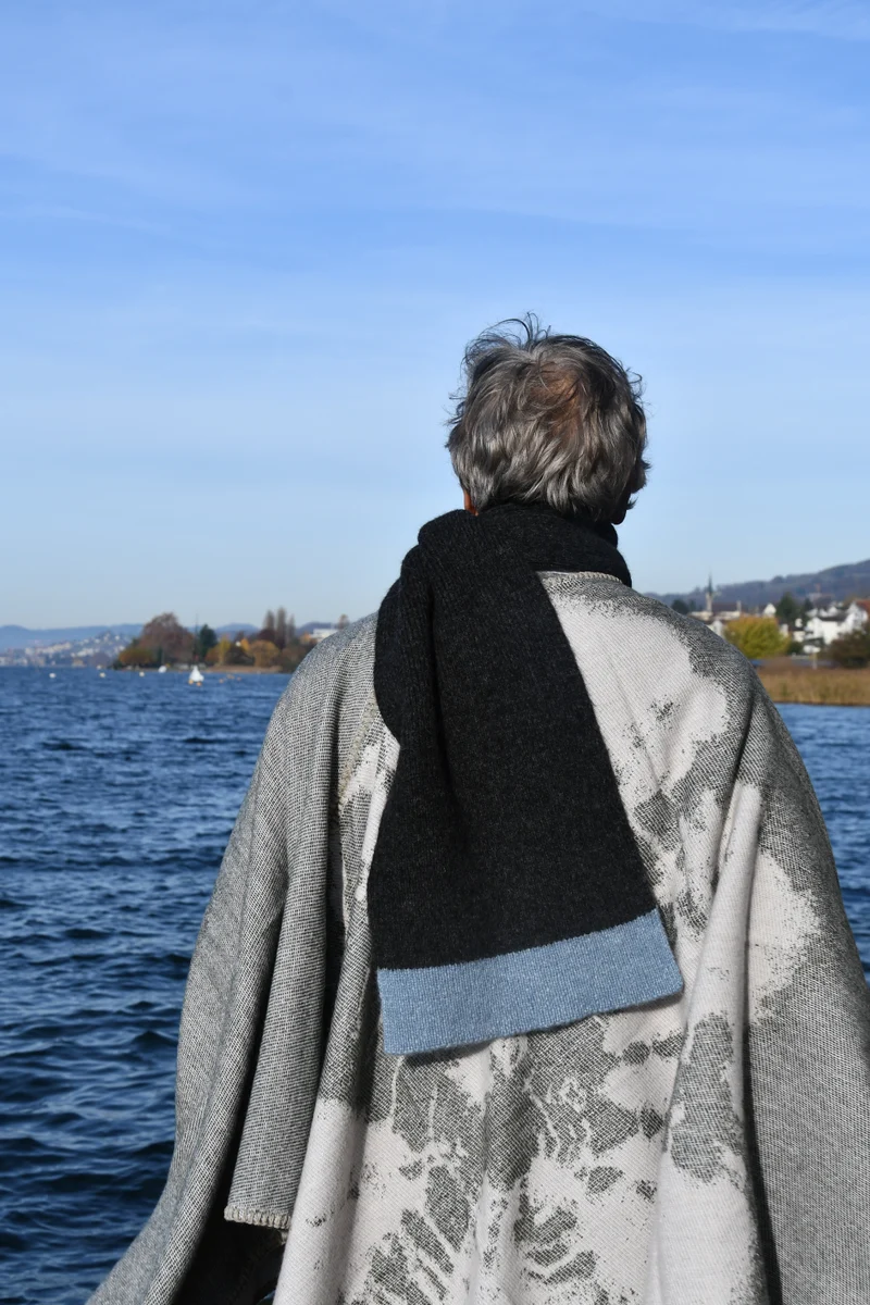 Alpaca Wool Scarf “Trio Colore” - Charcoal Frost
