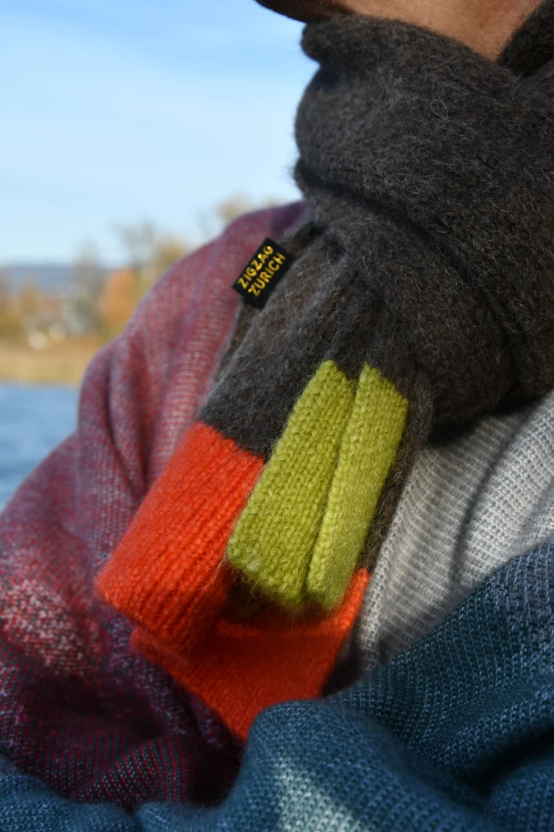 Alpaca Wool Scarf “Trio Colore” - Earth Neon