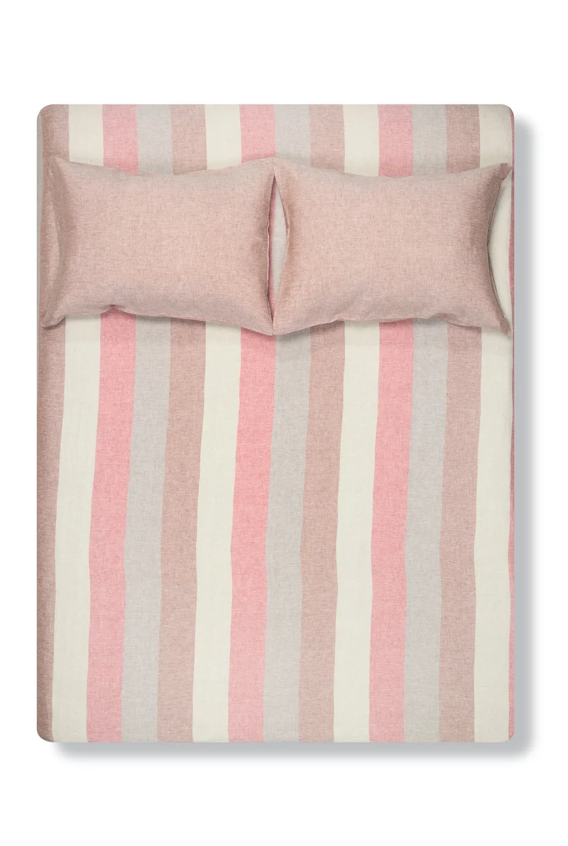 Linen Bedding Riviera Striped in Color Burgundy - Yarn Dyed