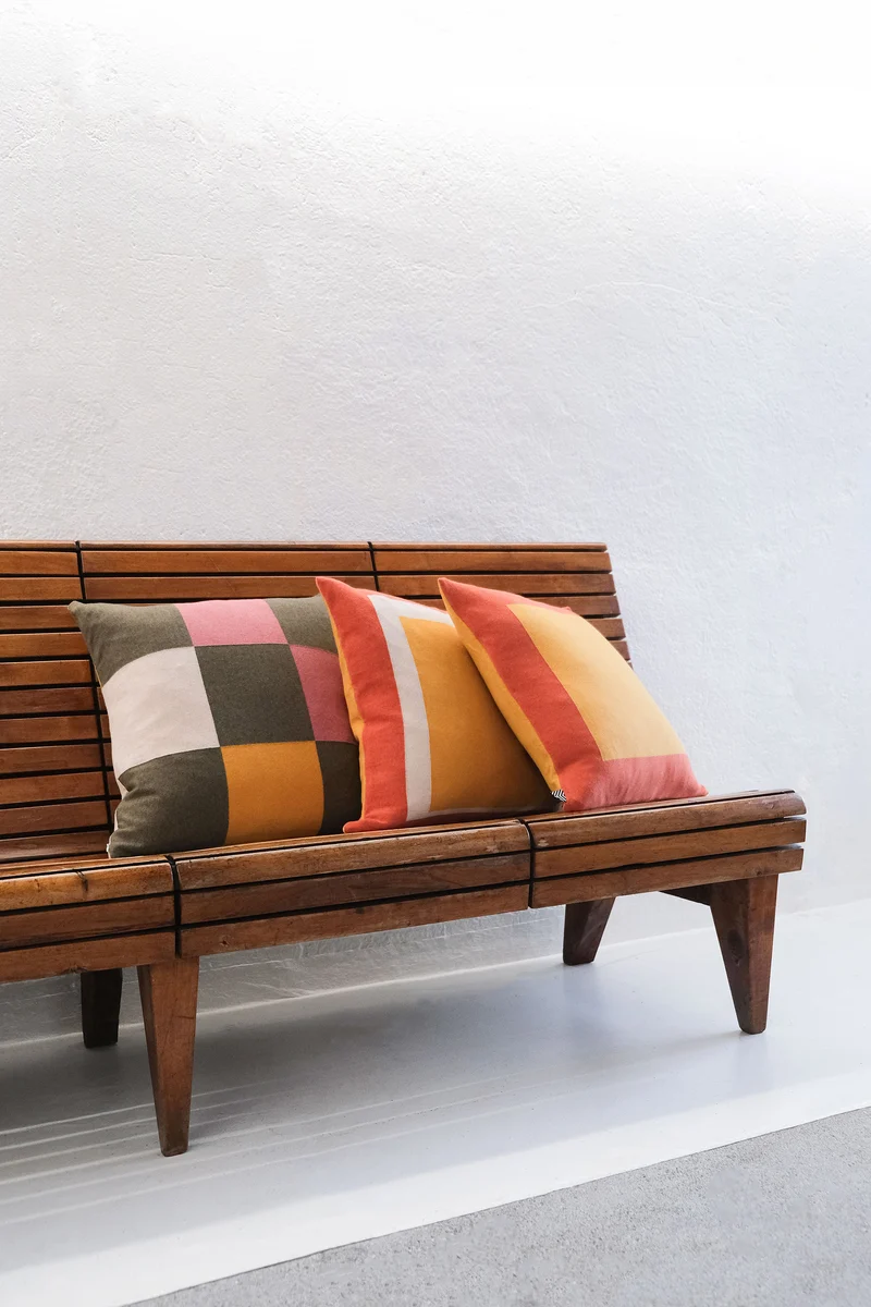 Cushion Cashmere and Merino Wool - Geometric Green / Pink
