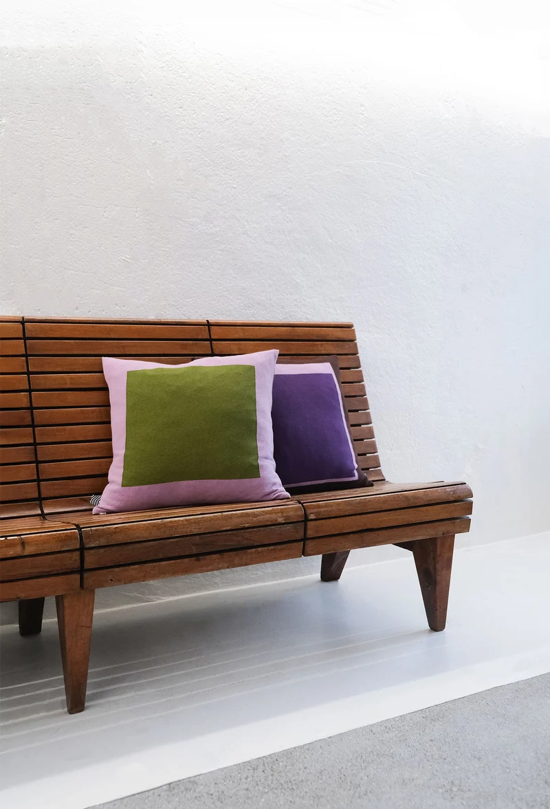 Cushion Cashmere and Merino Wool - Geometric Green / Pink