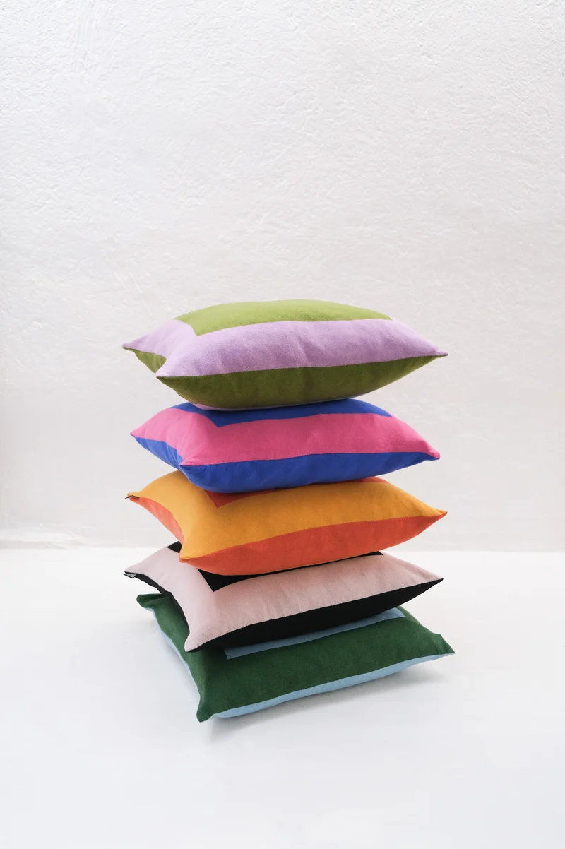 Cushion Cashmere and Merino Wool - Geometric Green / Pink