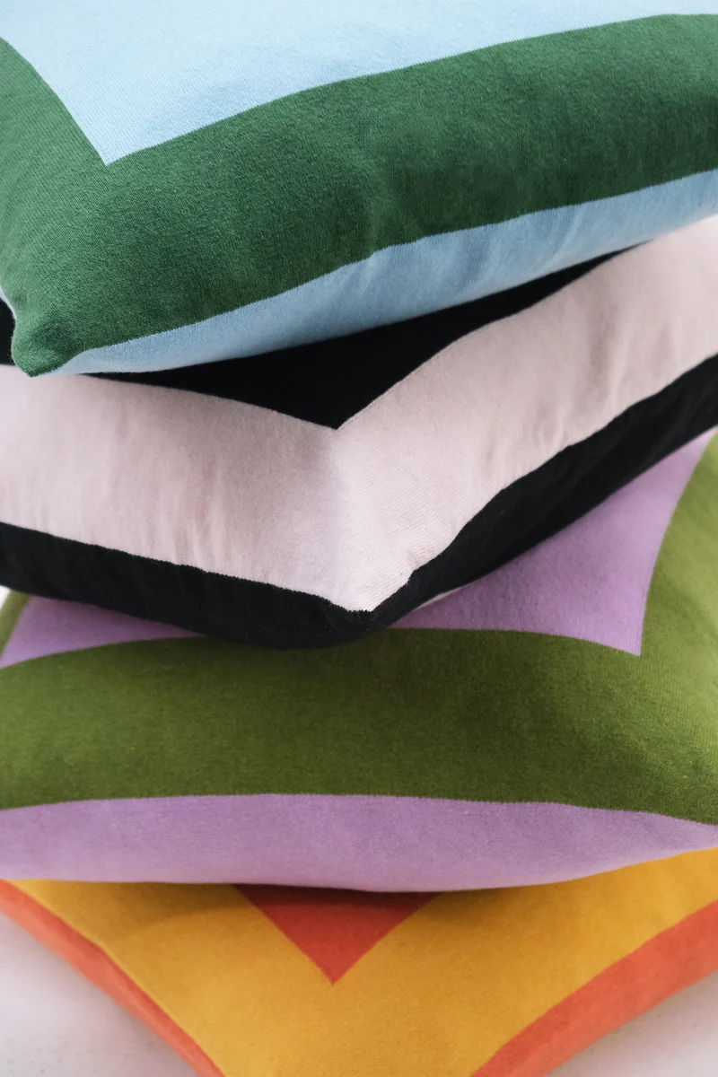 Cushion Cashmere and Merino Wool - Geometric Green / Pink