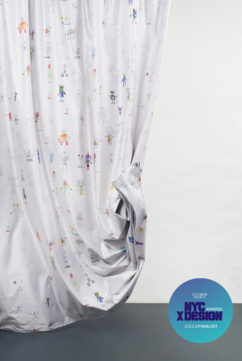 Blackout Curtains "Robot Land" by Kids Artist in Beige Color