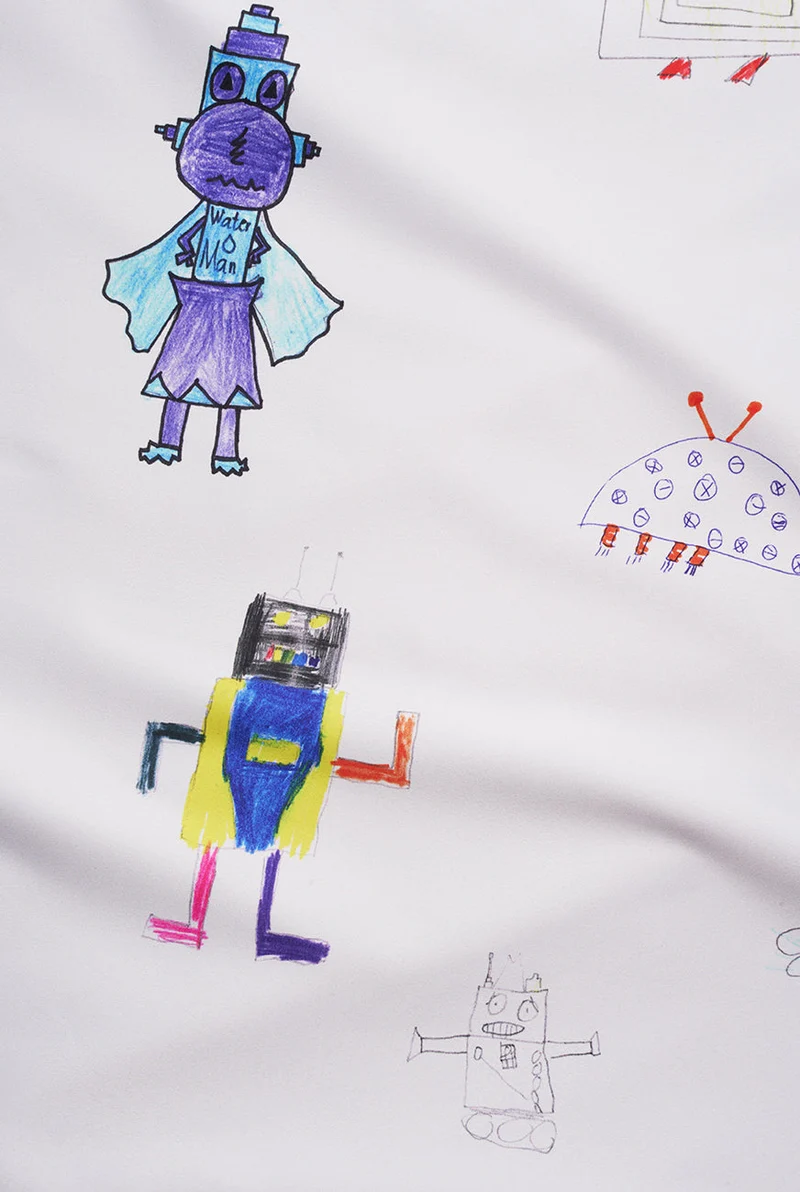 Blackout Curtains "Robot Land" by Kids Artist in Beige Color