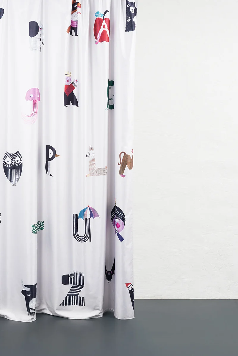 Artist Blackout Curtain "Alphabet City" by Natalie Born in Beige Color