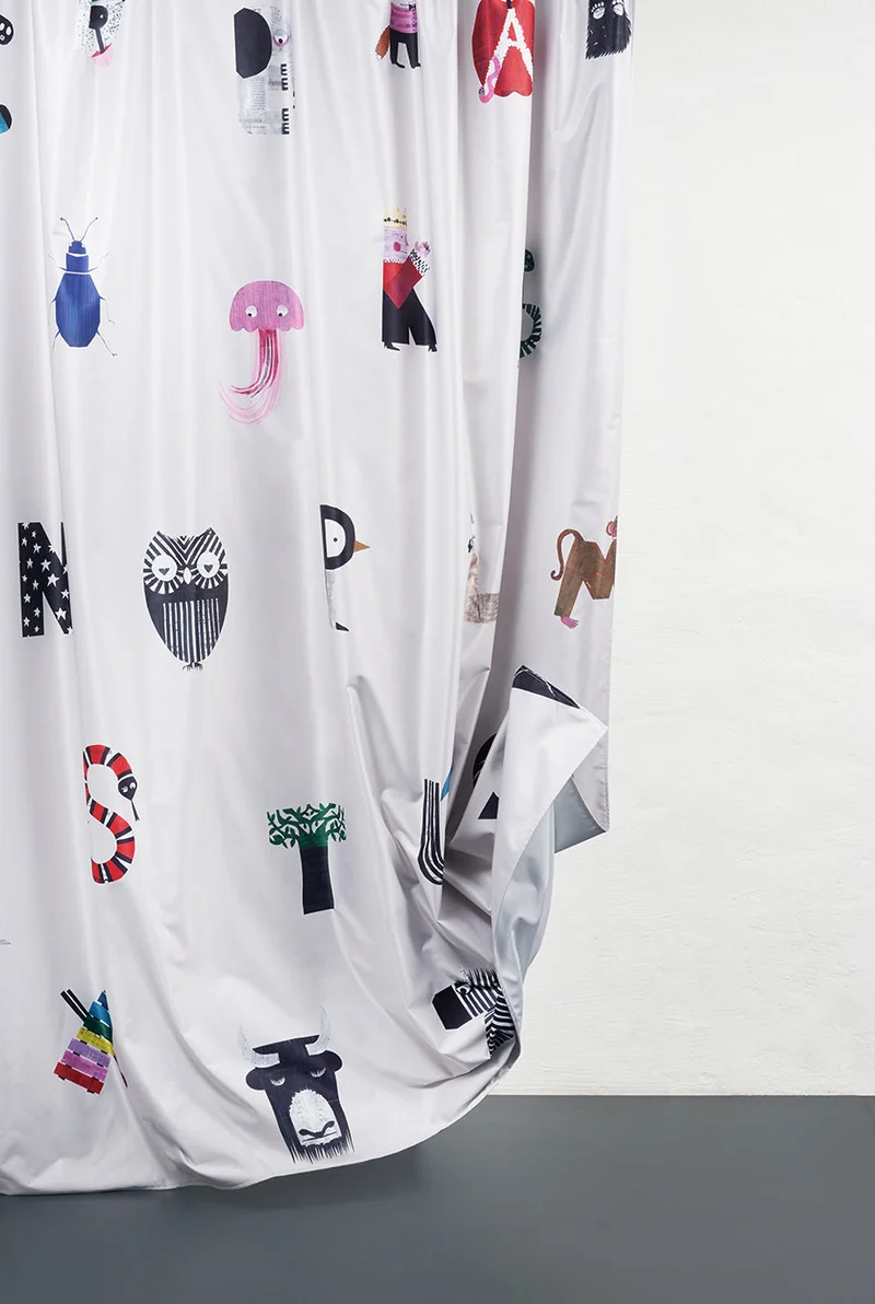 Artist Blackout Curtain "Alphabet City" by Natalie Born in Beige Color