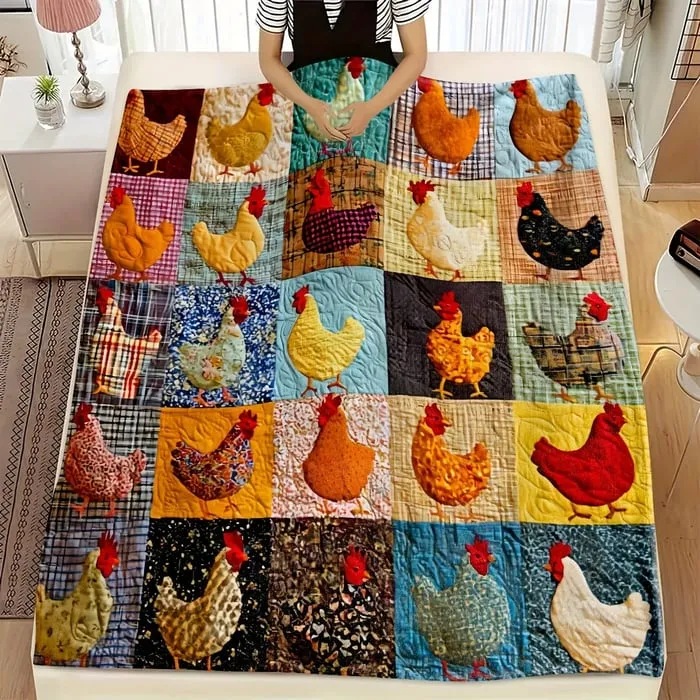 Flanelldecke | Weiche Kuscheldecke mit Hühnermotiv für Sofa, Bett und Sessel