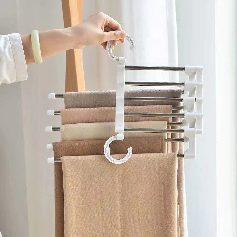 Mehrstufiger Hosenbügel mit 5 Ebenen | Platzsparender Kleiderbügel für Hosen, Schals & Kleidung | Antirutsch-Enden | Ordnung im Kleiderschrank
