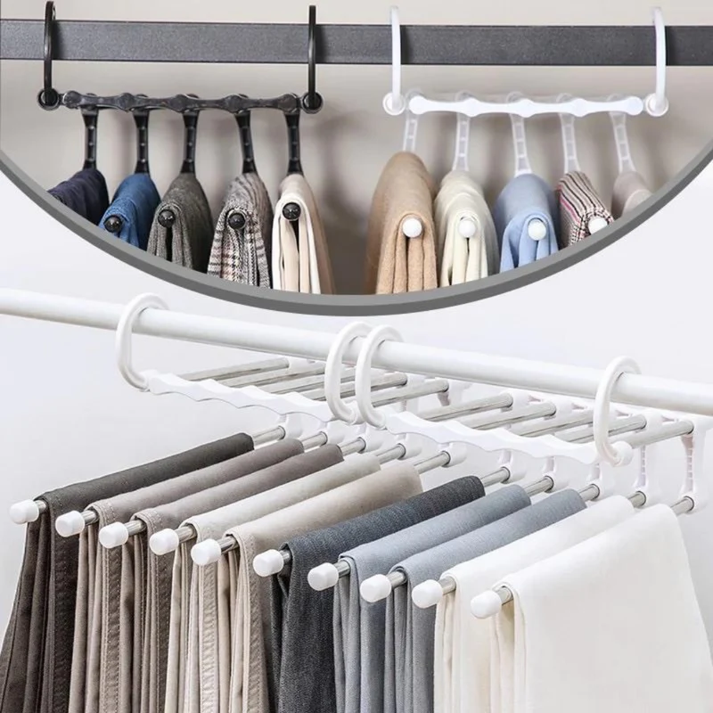 Mehrstufiger Hosenbügel mit 5 Ebenen | Platzsparender Kleiderbügel für Hosen, Schals & Kleidung | Antirutsch-Enden | Ordnung im Kleiderschrank