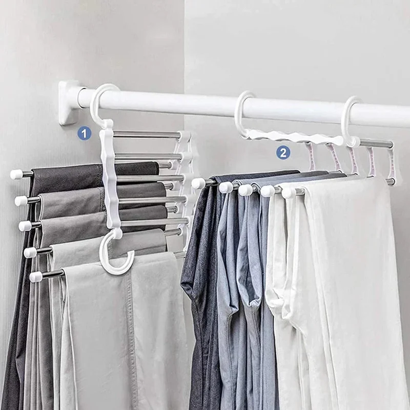 Mehrstufiger Hosenbügel mit 5 Ebenen | Platzsparender Kleiderbügel für Hosen, Schals & Kleidung | Antirutsch-Enden | Ordnung im Kleiderschrank