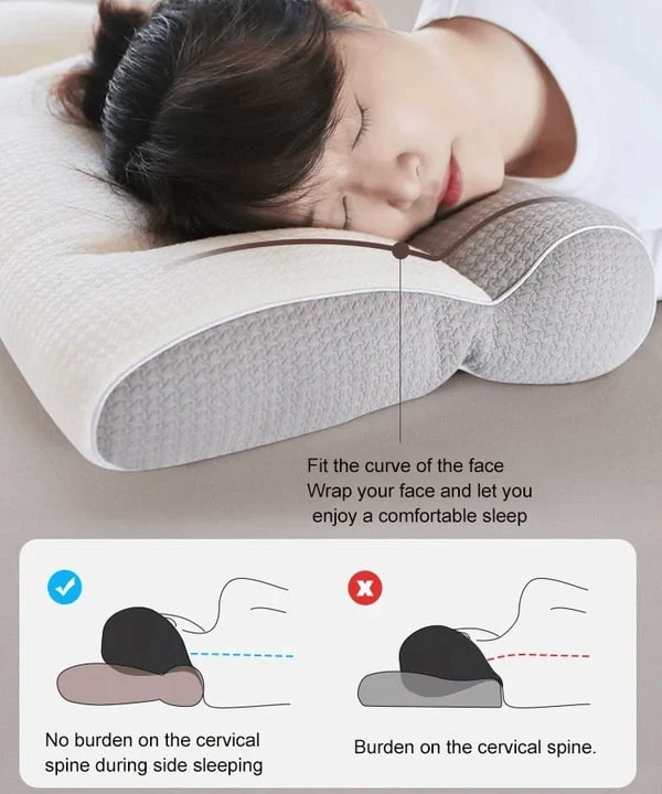 Ergonomisches Nackenstützkissen mit Memory-Schaum | Kühlender Bezug & Ohrmulde | Für Seiten-, Rücken- & Bauchschläfer