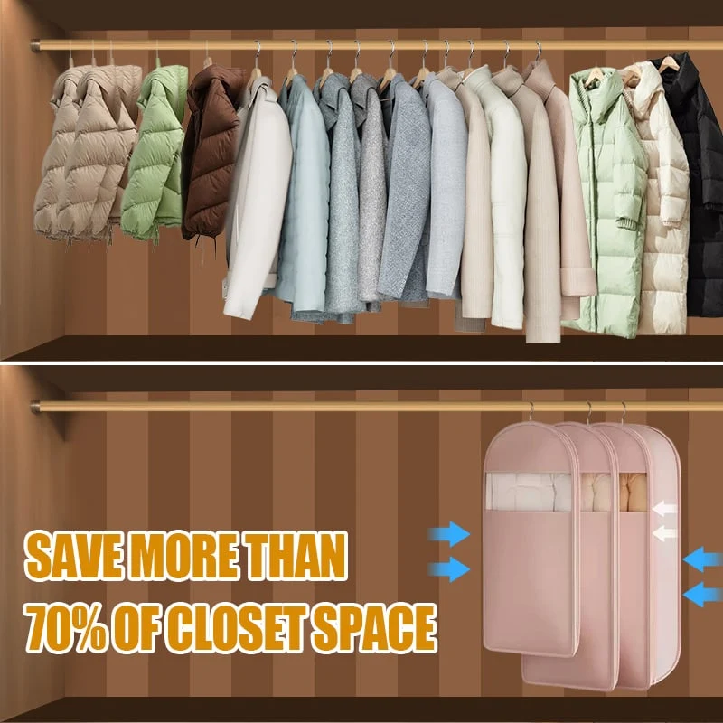 Hänge-Aufbewahrungstasche | Platzsparend mit Kompressions-Reißverschluss für Kleidung, Mäntel und Pullover
