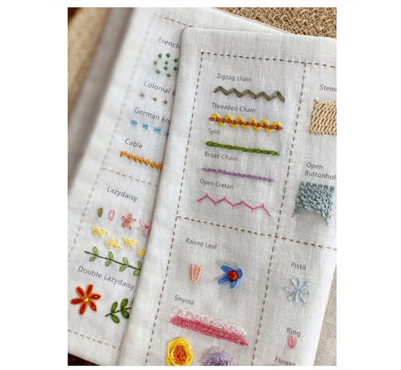 DIY Stickbuch mit 86 Stickstichen | Übungsbuch mit Stoffseiten zum Lernen & Üben | Für Anfänger & Fortgeschrittene