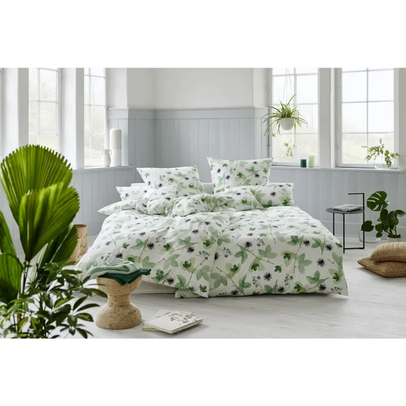 Bio Satin Bettwäsche Grüne Pflanzenwelt Kissenbezug