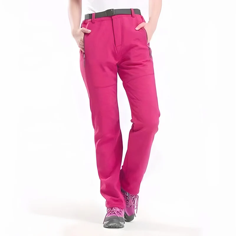 Damen Wanderhose | Wasserdicht & Fleece-gefüttert | Outdoor Trekkinghose mit Taschen & elastischen Beinabschlüssen