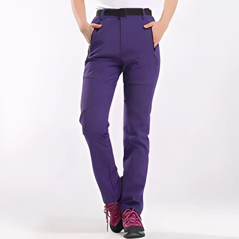 Damen Wanderhose | Wasserdicht & Fleece-gefüttert | Outdoor Trekkinghose mit Taschen & elastischen Beinabschlüssen