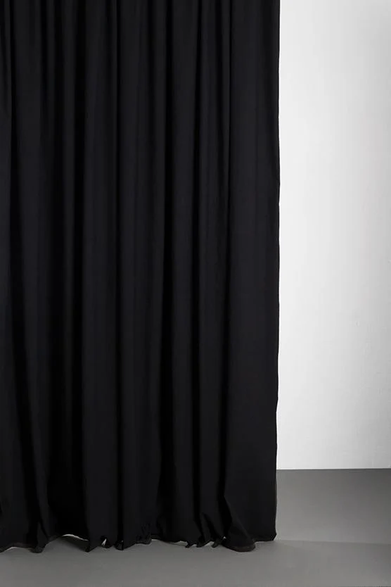 Cotton & Linen Curtains "Belize" in Petrol & Black Colors
