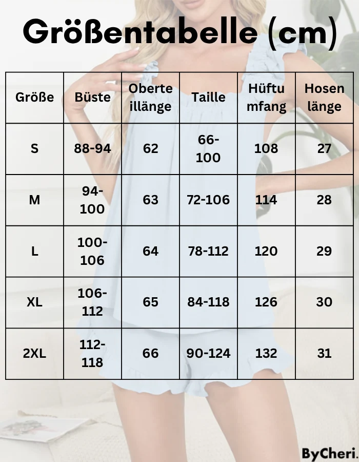 Damen Pyjama-Set mit Rüschen | Superweich & atmungsaktiv | Lockerer Schnitt mit elastischer Taille | Für Schlaf & Loungen