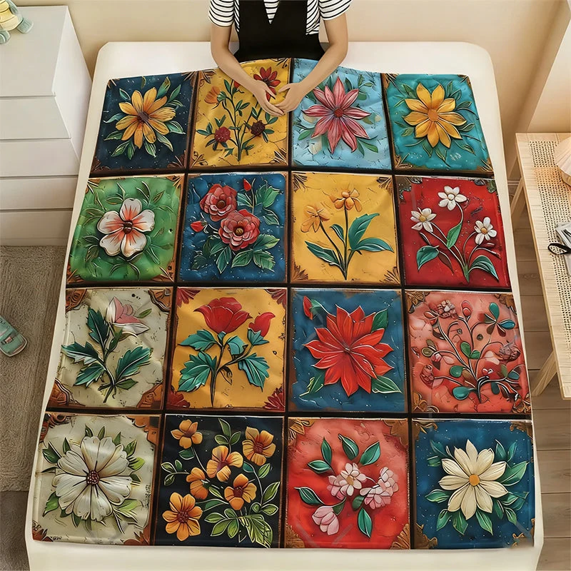 Flanelldecke mit Blumenmuster und kuscheliger Wärme | 7 Designs (A–G) | 6 Größen | Waschbar & fusselfrei für Sofa und Bett