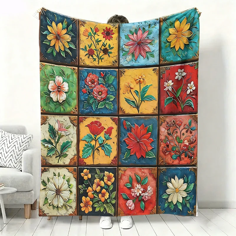 Flanelldecke mit Blumenmuster und kuscheliger Wärme | 7 Designs (A–G) | 6 Größen | Waschbar & fusselfrei für Sofa und Bett
