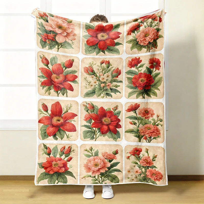 Flanelldecke mit Blumenmuster und kuscheliger Wärme | 7 Designs (A–G) | 6 Größen | Waschbar & fusselfrei für Sofa und Bett
