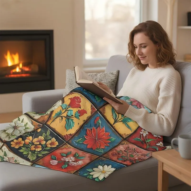 Flanelldecke mit Blumenmuster und kuscheliger Wärme | 7 Designs (A–G) | 6 Größen | Waschbar & fusselfrei für Sofa und Bett